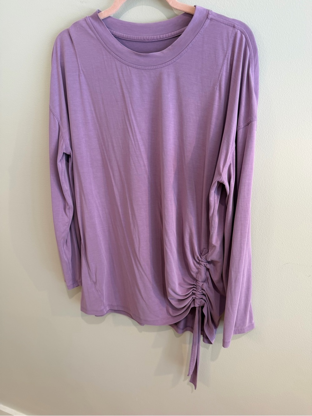 Lululemon Lavender Ruched Side Tie Long Sleeve Top